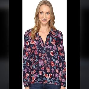 Lucky Brand Long Sleeve Half Button Boho Tassel Top - Floral print Boho